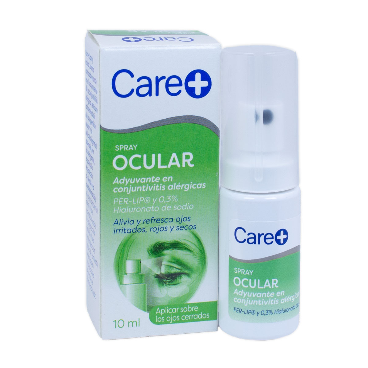 Care+ Eyes Spray Ocular, 10 ml Care+ Eyes Spray Ocular, 10 ml Calma, hidrata y refresca los ojos irritados, rojos y secos. Actúa como coadyuvante en conjuntivitis alérgicas.