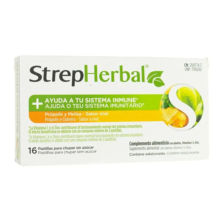 StrepHerbal Própolis y Melisa Sabor Miel, 16 Pastillas para Chupar StrepHerbal-Propolis-y-Melisa-Sabor-Miel-16-Pastillas-para-Chupar