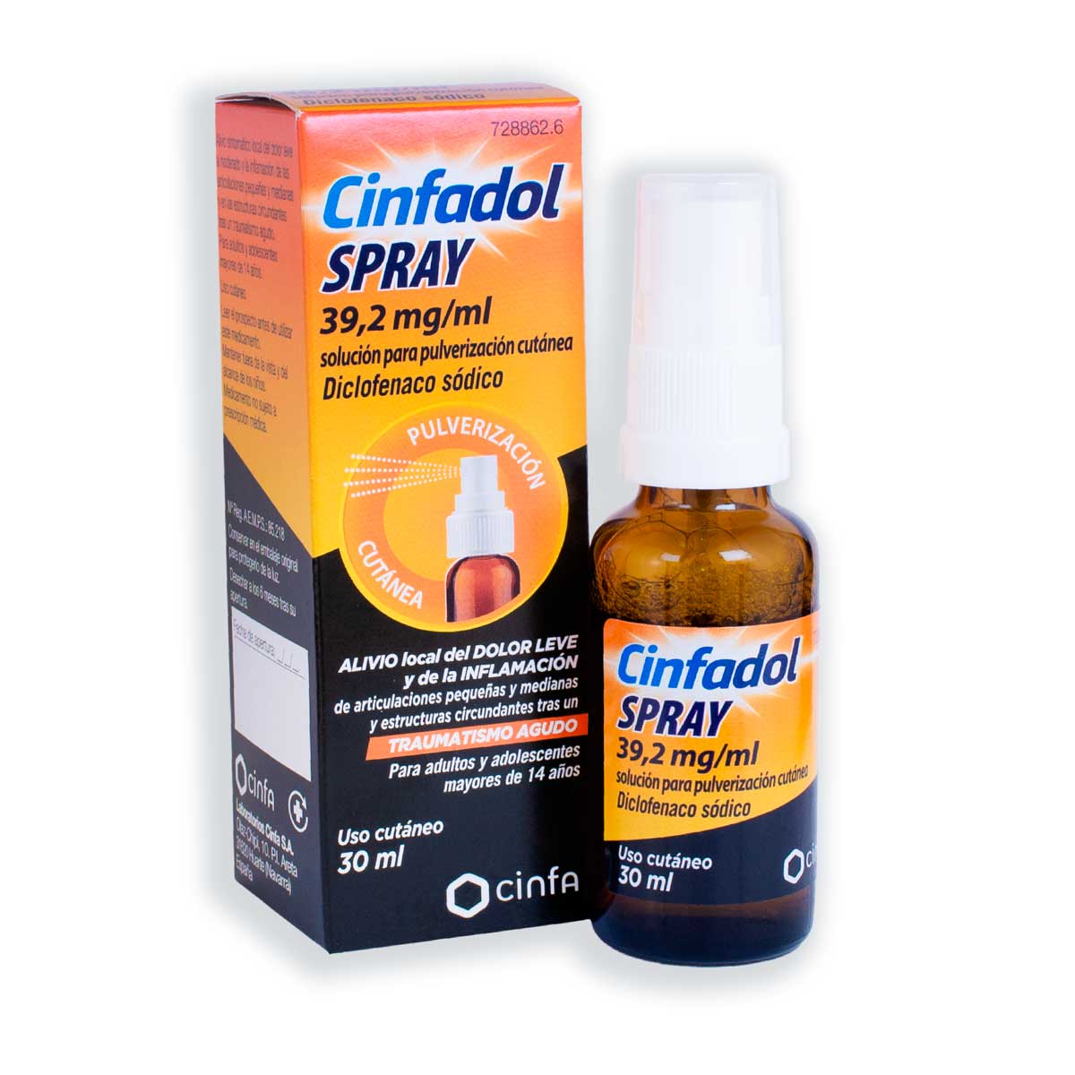Cinfadol Diclofenaco 39,2 mg/ml Solución para Pulverización Cutánea, 30 ml Comprar Cinfadol en spray
