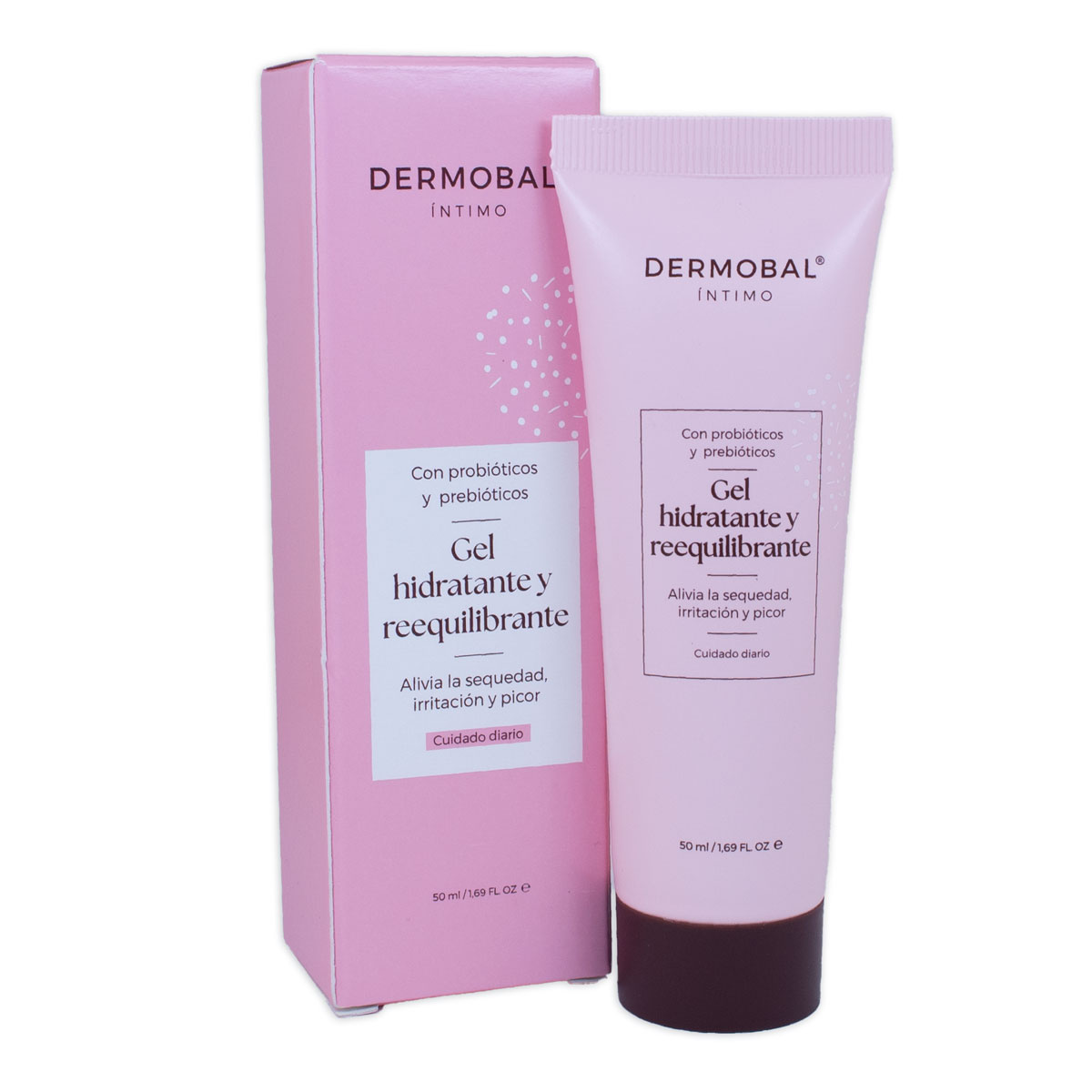 Dermobal Gel Íntimo Hidratante, 50ml Dermobal Gel Íntimo Hidratante, 50ml Proporciona hidratación, lubricación, alivio y bienestar a la zona íntima de la mujer. Elaborado con ácido hialurónico, aloe vera, extracto de regaliz y extracto de soja.