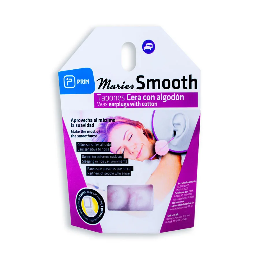 Maries Smooth Tapones de Cera con Algodón, 3 Pares (6 Tapones) Maries Smooth Tapones de cera