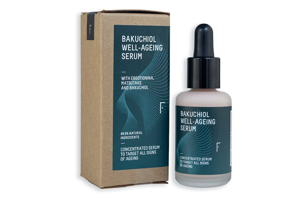 Freshly Bakuchiol Well-Ageing Sérum Arrugas 30 ml Sérum facial antiedad con bakuchiol, péptidos y activos naturales para reduci arrugas, mejorar la firmeza y textura.